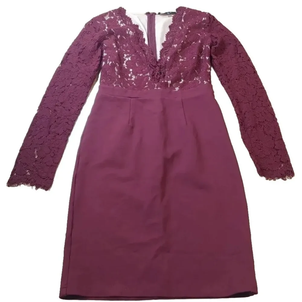 Lulus Mini Dress Sooner Or Later Burgundy Lace Long Sleeve Sexy Plunge Small